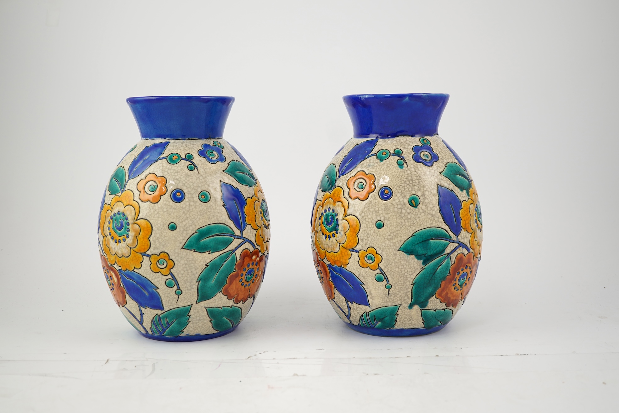 Charles Catteau (1880-1966) for Boch Keramis: A pair of Belgian Art Deco vases, D. 2516